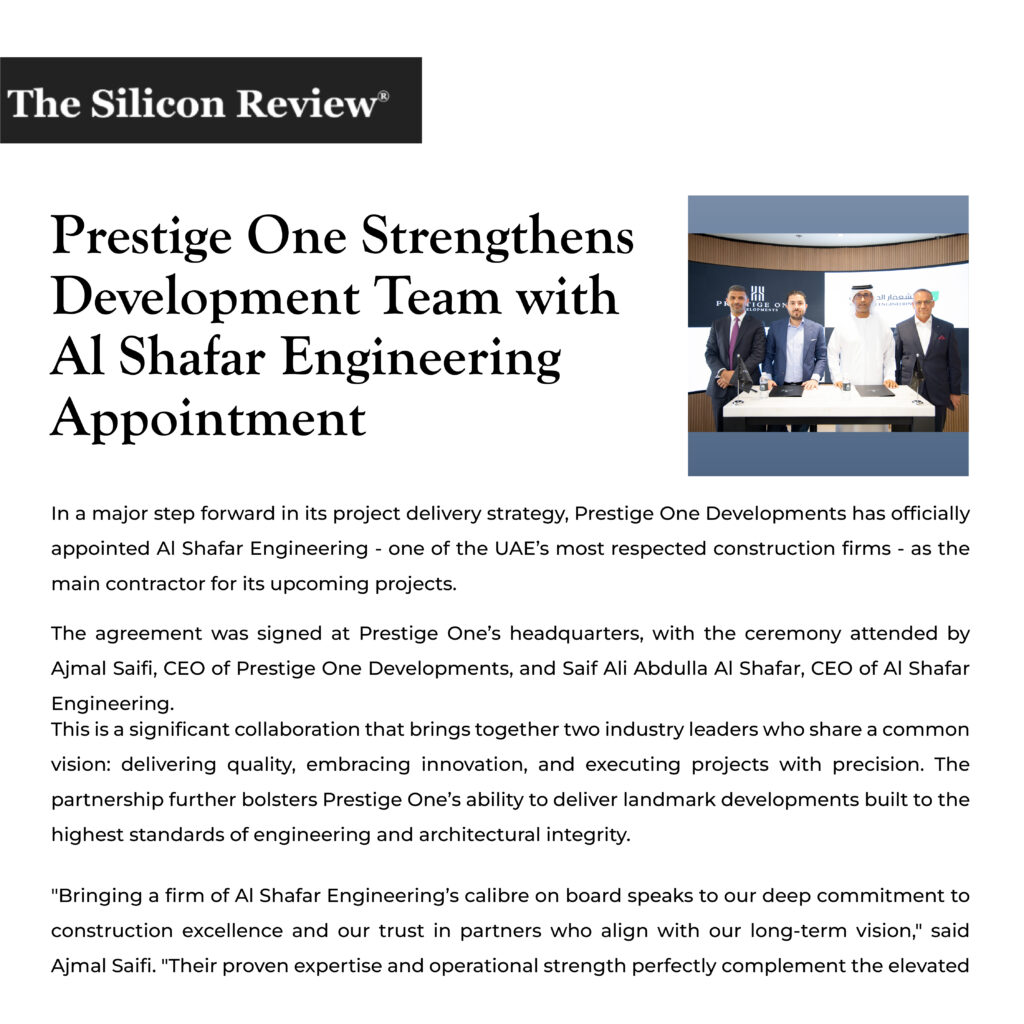 Prestige one strengthens development team with al shafar engineering appointment