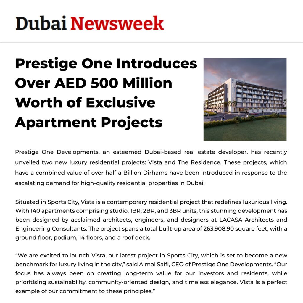 prestige one introduces over aed 500 million worth of exclusive apartment projects