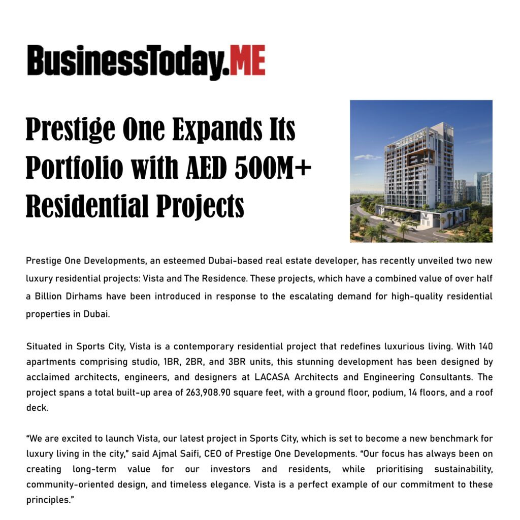 prestige one expands its portfolio with aed 500+ residential projects