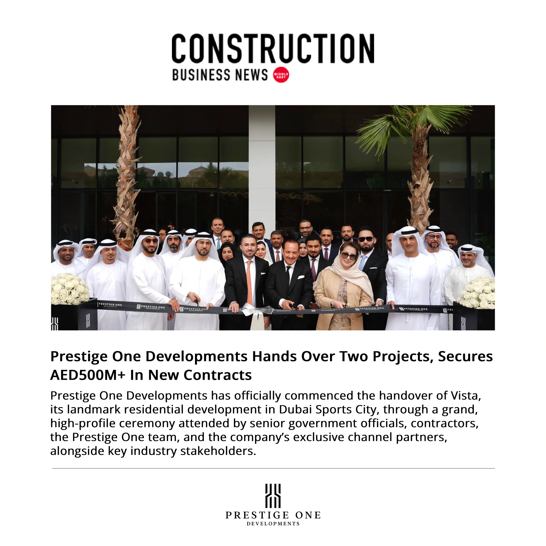 Prestige One Developments Hands Over Two Projects, Secures AED500M+ In New Contracts