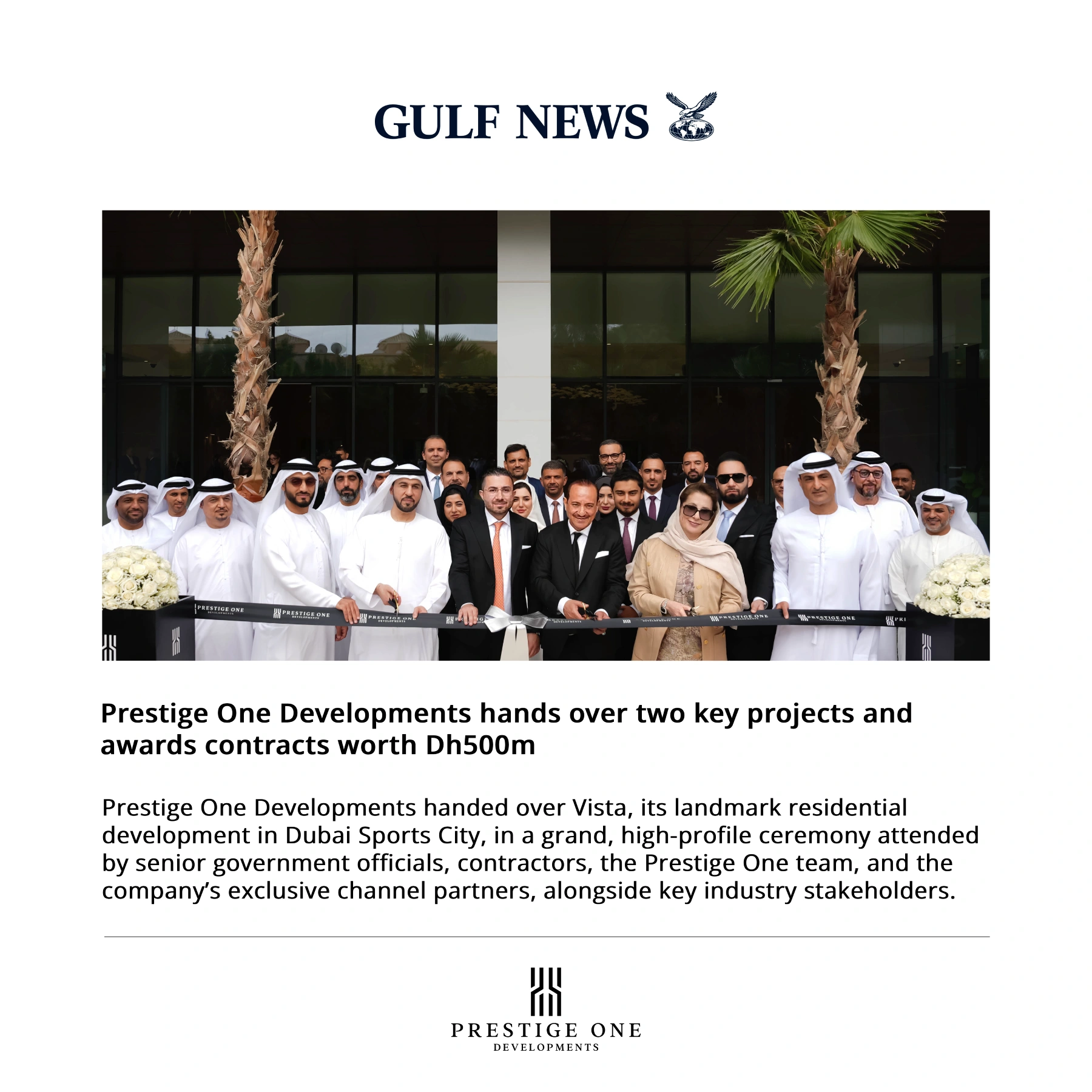 Prestige One Developments hands over two key projects and awards contracts worth Dh500m