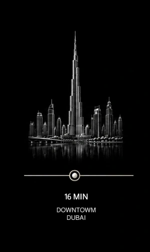 Driving distance from Palm Jumeirah to Downtown Dubai